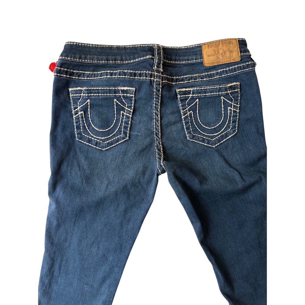 True Religion Section Skinny Jeans Dark Wash White Super T Stitching Womens 30 - Picture 5 of 13